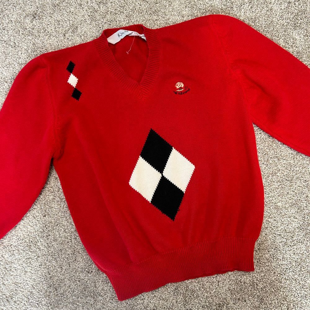 Vintage Dache V-Neck Sweater Wildwood Diamond Men‎ Size Large Red Cotton (647)